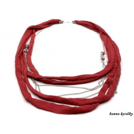 Dlouhý náhrdelník - řetízek s červeným úpletem