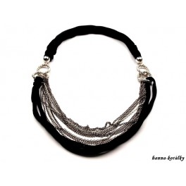Dlouhý náhrdelník - řetízek s černým úpletem